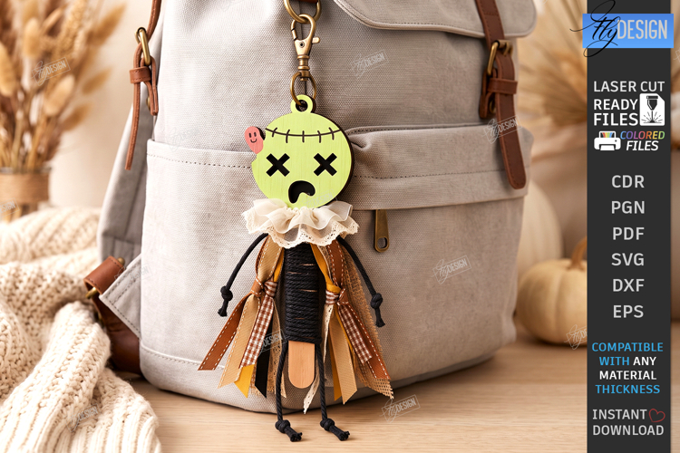 Halloween Keychain Laser Cut | Spooky Doll Head Charm | CNC