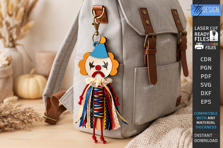 Halloween Keychain Laser Cut | Spooky Doll Head Charm | CNC example image 1