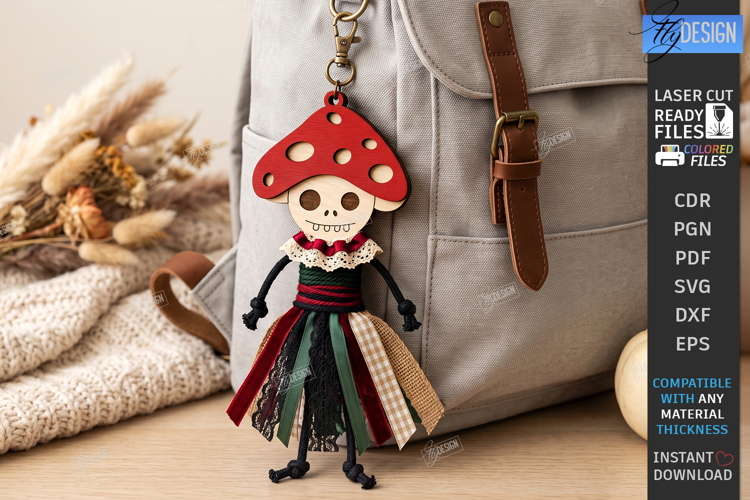 Halloween Keychain Laser Cut | Spooky Doll Head Charm | CNC