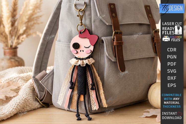 Halloween Keychain Laser Cut | Spooky Doll Head Charm | CNC