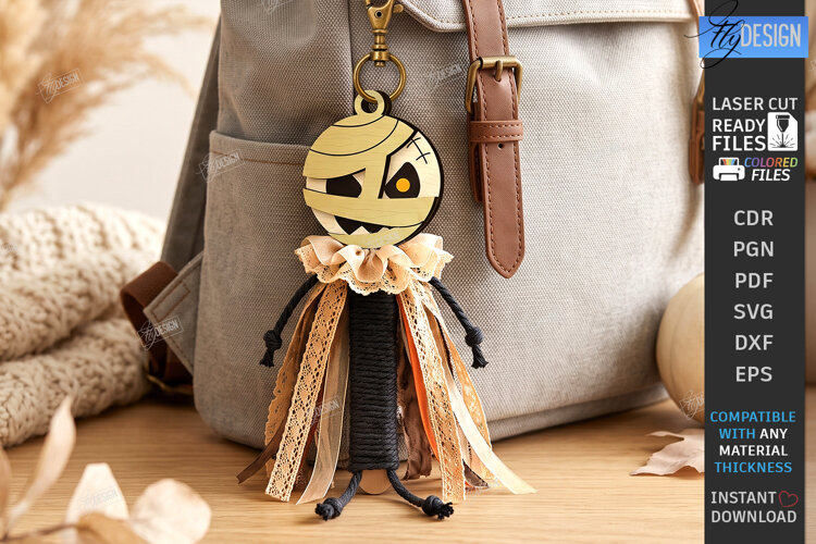 Halloween Keychain Laser Cut | Spooky Doll Head Charm | CNC example image 1