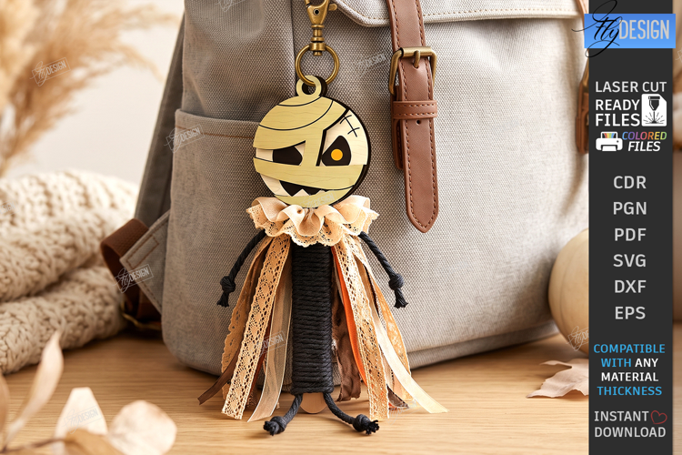 Halloween Keychain Laser Cut | Spooky Doll Head Charm | CNC