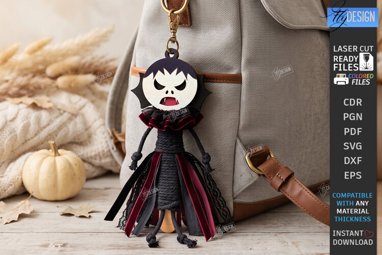 Halloween Keychain Laser Cut | Spooky Doll Head Charm | CNC example image 1