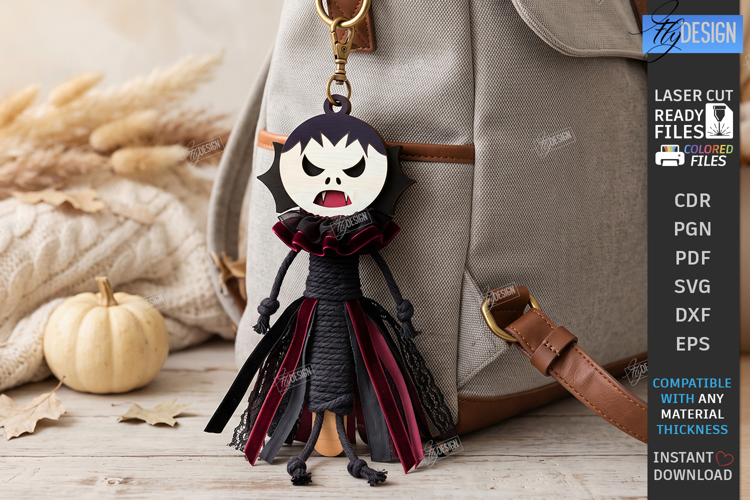 Halloween Keychain Laser Cut | Spooky Doll Head Charm | CNC