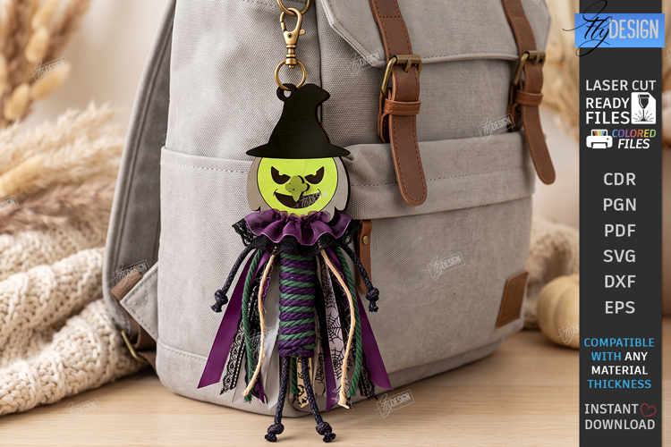 Halloween Keychain Laser Cut | Spooky Doll Head Charm | CNC