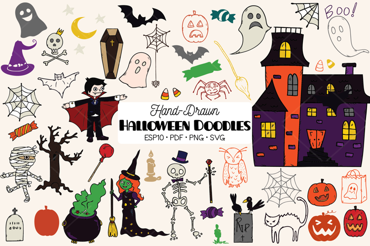 Halloween Color Doodles, Monsters, Pumpkin, Haunted House