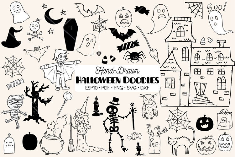 Halloween Doodles, Monster Character, Pumpkin, Haunted House example image 1