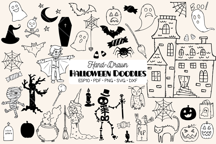 Halloween Doodles, Monster Character, Pumpkin, Haunted House