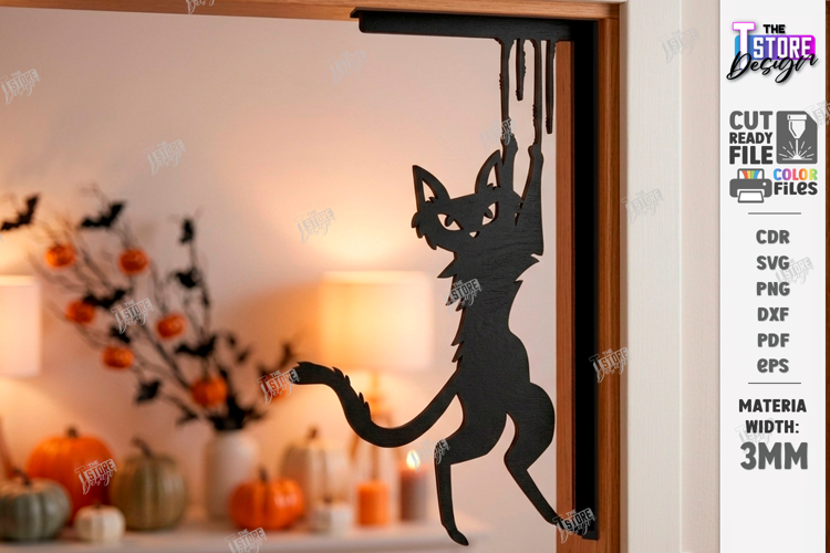 Halloween Door Corner Decor Laser Cut | Door Sign | Cat SVG