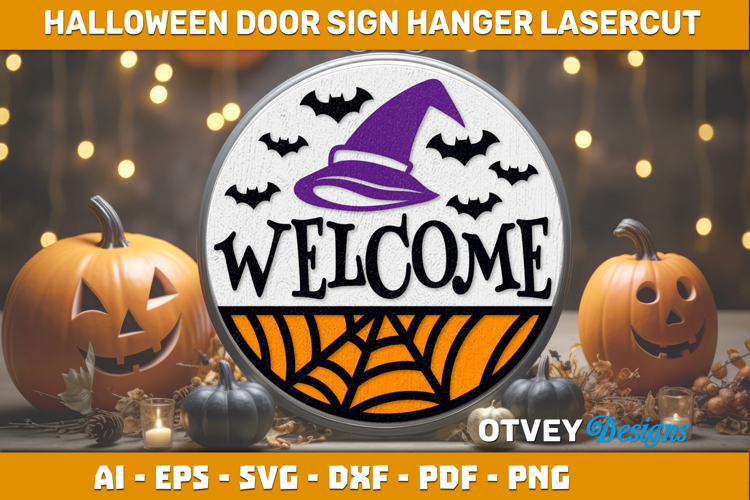 Halloween Door Hanger Sign Welcome Lasercut