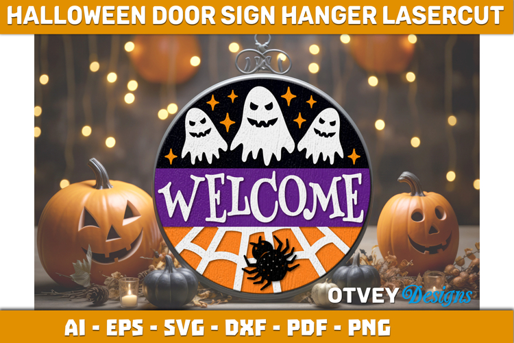 Halloween Door Hanger Sign Welcome Lasercut