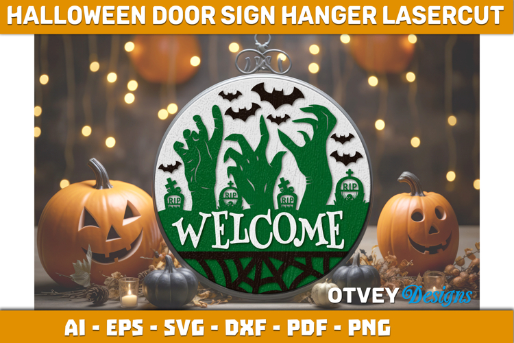 Halloween Door Hanger Sign Welcome Lasercut
