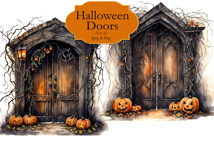 Halloween Wooden Doors Clipart example image 1