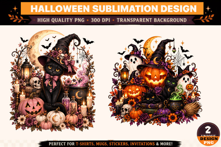 Halloween Clipart PNG Spooky Witch Ghost Design example image 1