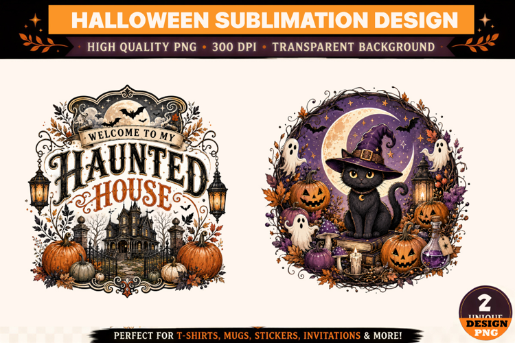 Halloween Haunted House PNG, Witch Black Cat Ghost