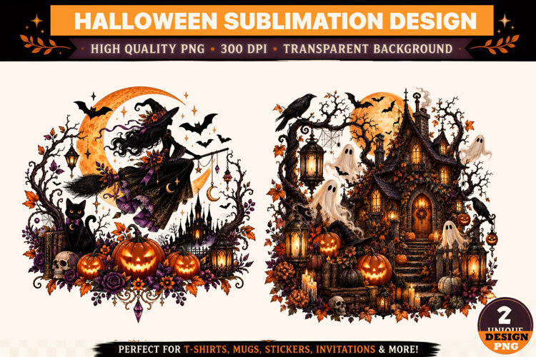 Halloween Clipart PNG Spooky Witch Ghost Design example image 1