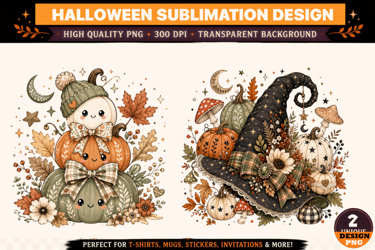Halloween Pumpkin Witch PNG, Cute Spooky Autumn Sublimation