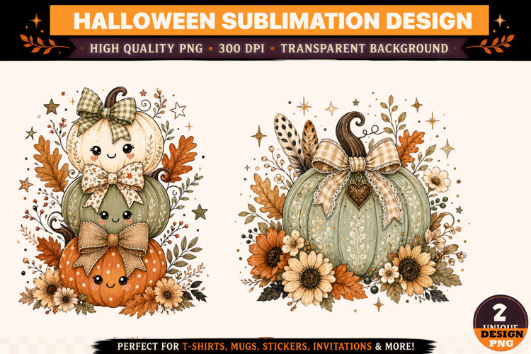 Halloween Pumpkin PNG, Cute Spooky Autumn Sublimation Design example image 1