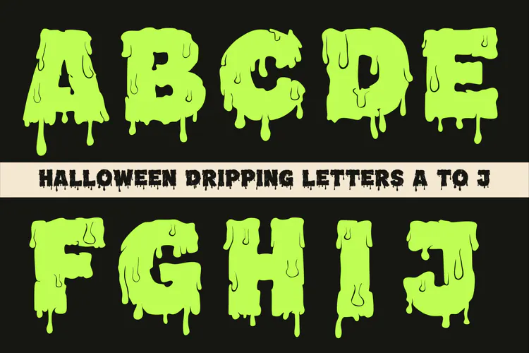 Halloween Dripping Slime Letters A-J Alphabet SVG EPS PNG