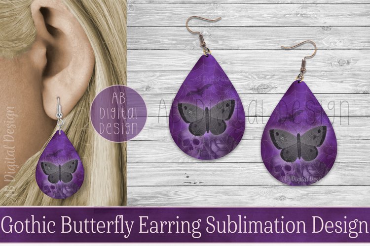 Halloween Earring Sublimation Design | Gothic Butterfly example image 1