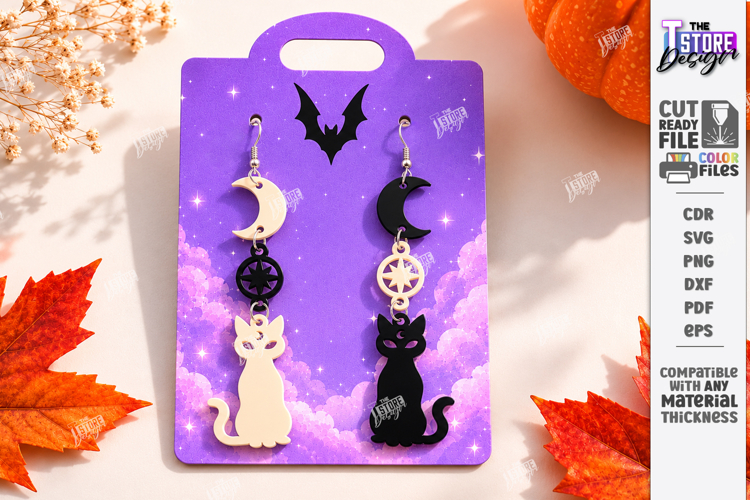 Halloween Earrings Laser Cut | Spooky Dangle Earrings | Cats