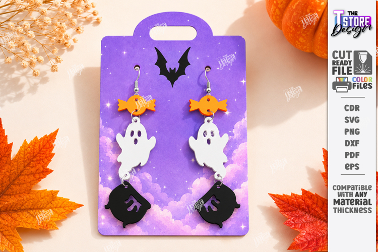 Halloween Earrings Laser Cut | Ghost Dangle Earrings | CNC