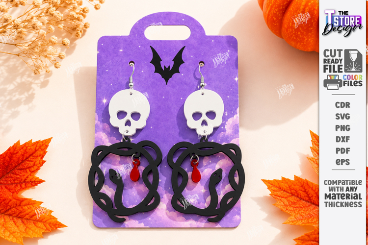 Halloween Earrings Laser Cut | Skull Dangle Earrings | Snake