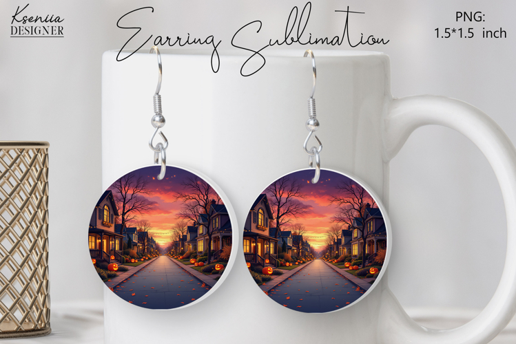 Round Earring Sublimation Design | Halloween Jewelry