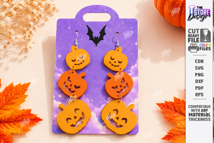 Halloween Earrings Laser Cut | Pumpkins Dangle Earrings |CNC