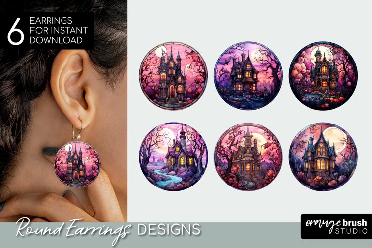 Halloween Earrings Sublimation Spooky House Stained Glass