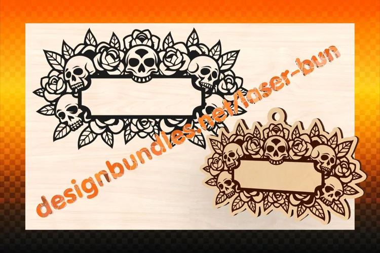 Laser cut and engraving Halloween Sculls tag. SVG PDF AI