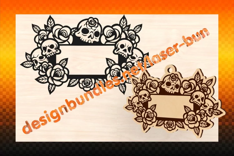 Laser cut and engraving Halloween Sculls tag. SVG PDF AI