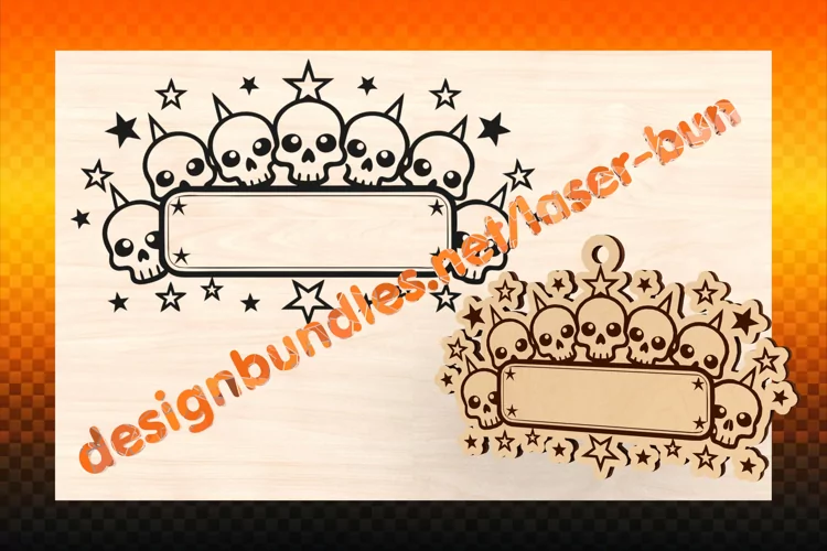 Laser cut and engraving Halloween Sculls tag. SVG PDF AI