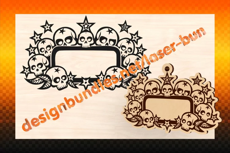 Laser cut and engraving Halloween Sculls tag. SVG PDF AI