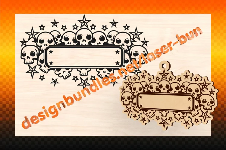 Laser cut and engraving Halloween Sculls tag. SVG PDF AI