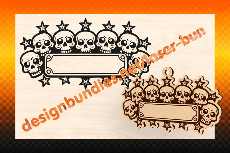 Laser cut and engraving Halloween Sculls tag. SVG PDF AI