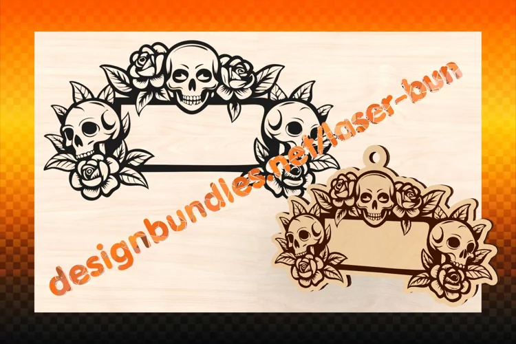 Laser cut and engraving Halloween Sculls tag. SVG PDF AI