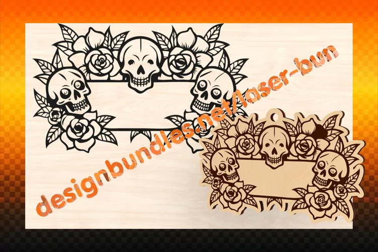 Laser cut and engraving Halloween Sculls tag. SVG PDF AI