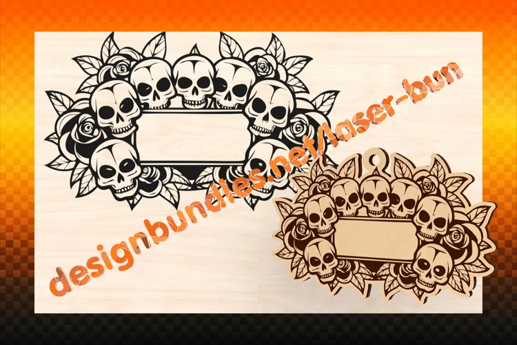 Laser cut and engraving Halloween Sculls tag. SVG PDF AI