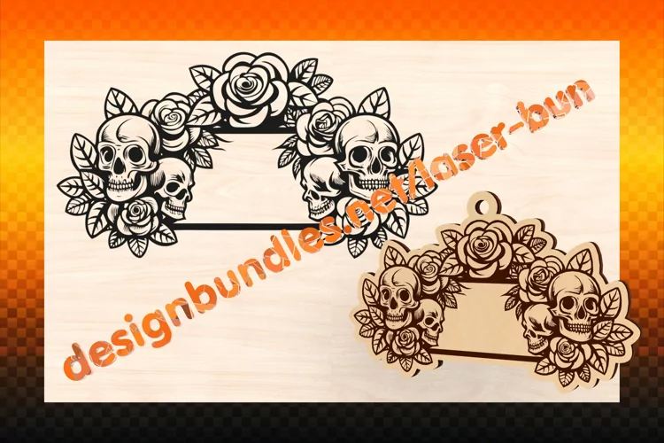 Laser cut and engraving Halloween Sculls tag. SVG PDF AI