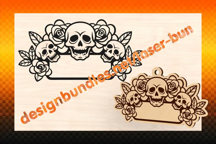 Laser cut and engraving Halloween Sculls tag. SVG PDF AI
