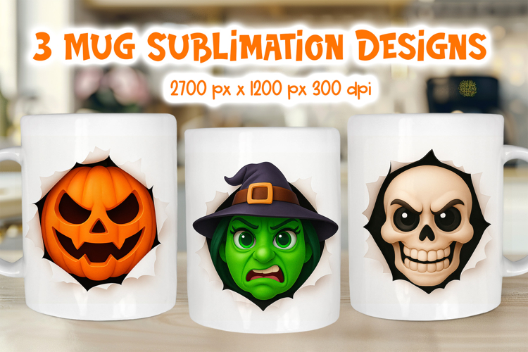 Funny Halloween Mug Wrap | 3D Monster Face Sublimation