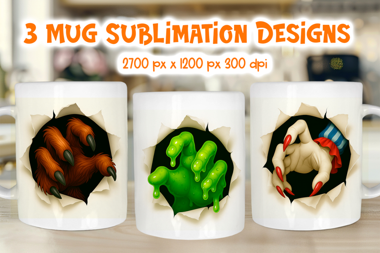 Quirky Monster Hands Mug Wraps | Halloween Sublimation
