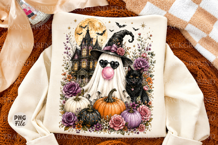 Halloween Fall Ghost PNG, Floral Ghost Png