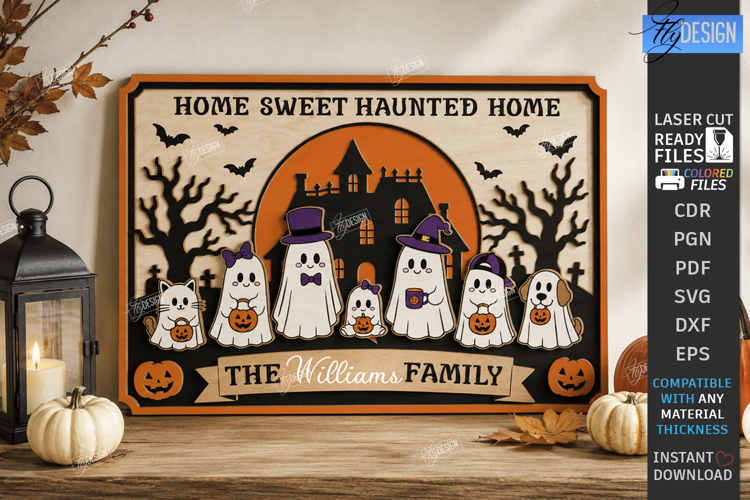 Halloween Family Plaque Laser Cut | Halloween Decor | Ghosts