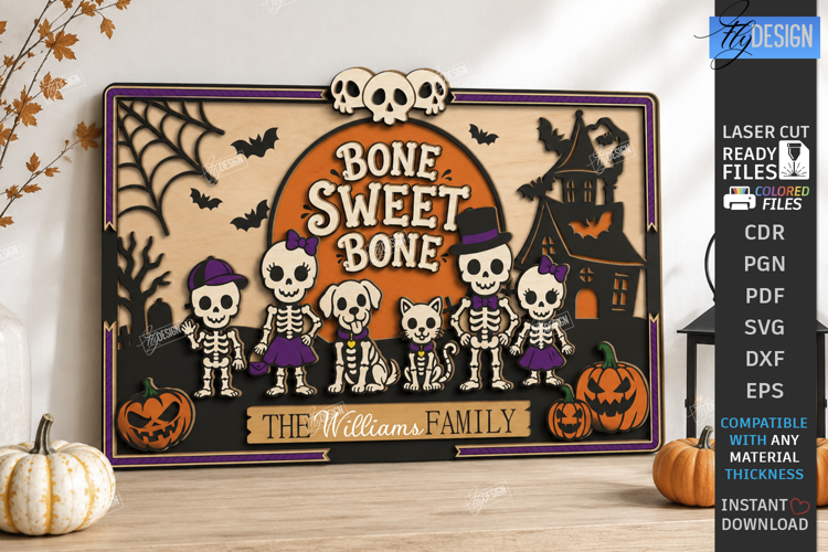Halloween Family Plaque Laser Cut | Skeletons | Family Signs