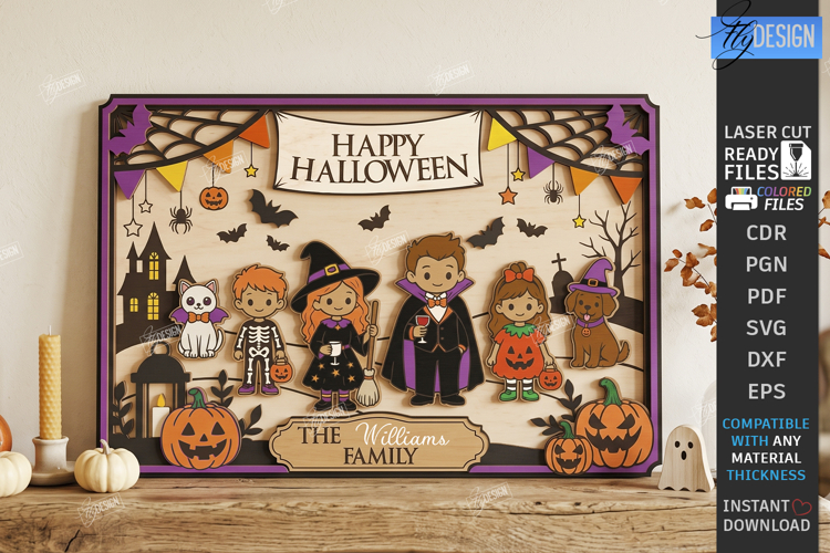 Halloween Family Plaque Laser Cut | Halloween Decor Signs