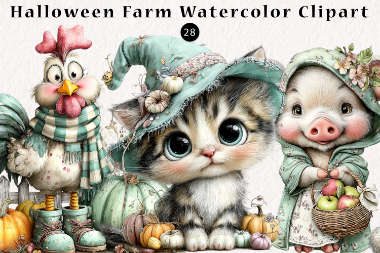 Halloween Farm Watercolor Clipart