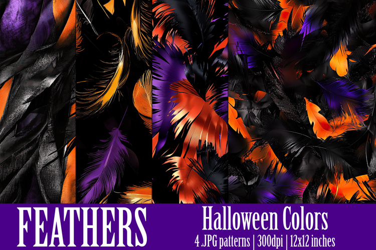 Halloween Patterns, Halloween Feathers Seamless Pattern, s11