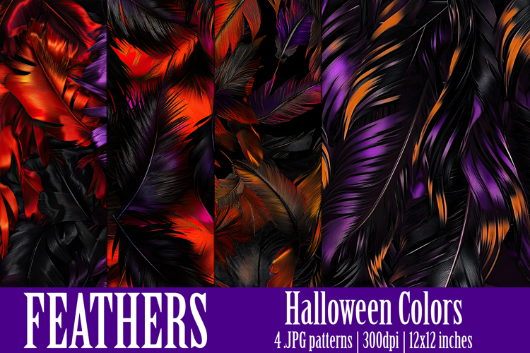 Halloween Patterns, Halloween Feathers Seamless Pattern, s12